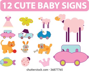 12 cute baby signs. vector