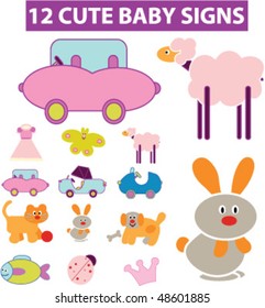 12 cute baby signs. vector