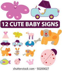 12 cute baby signs. vector