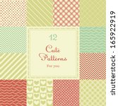 12 Cute different vector seamless patterns (tiling). Pink, red and blue color. Endless texture can be used for printing onto fabric and paper or scrap booking. Heart, stripes, rhombus, chevron.