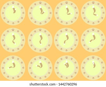 12 Cute wall clocks with 24 hours designs fluffy cat tail as clockwise and cat paws as clock number. Vector Illustration