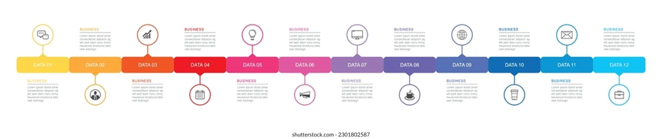 12 data infographics tab index timeline template. Vector illustration abstract background.