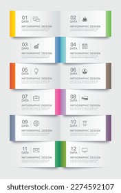 12 plantillas de índice de papel de ficha de infografías de datos. Fondo abstracto de ilustración vectorial.