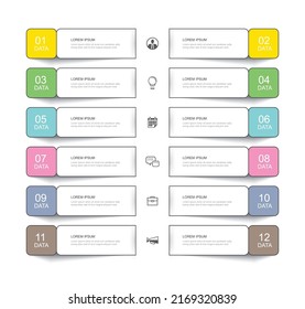 12 Data Infographics Tab Thin Line Index Template. Vector Illustration Abstract Square Infographic Background.