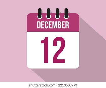 12 day December calendar. Calendar vector for December in pink color on light background