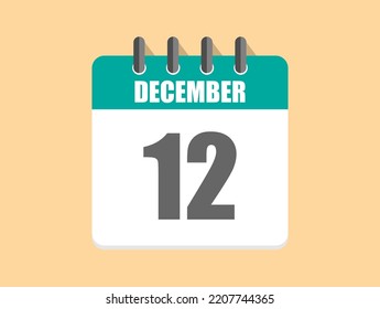 12 Day December in green. Calendar icon for December month on clear background