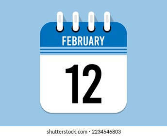 12 day February calendar icon. Banner for appointments, special dates and birthdays. Calendar vector for February in blue color on light background