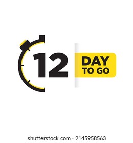 12 Day to go. Label, Sign, Button. Black and Yellow colors. Vector stock illustration.