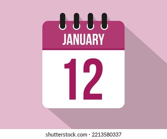 12 day January calendar. Calendar vector for January in pink color on light background