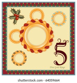 The 12 Days of Christmas - 5th Day - Five Gold Rings   Vector illustration saved as EPS AI 8.