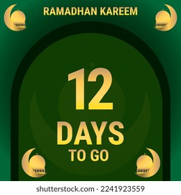 12 Days to go. Countdown leaves banner day. calculating the time for the month of Ramadan. Eps10 vector illustration.