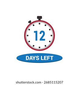 12 días restantes icono de reloj Vector contando días y tiempo restante, alarma de cuenta regresiva