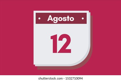 12 de Agosto. Dia del mes. Calendario (August 12th. Day of month. Calendar in spanish) vector illustration icon.