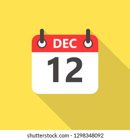 12 december calendar flat style icon with long shadow.