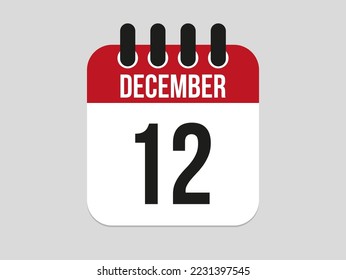 12 December calendar icon. Calendar template for the days of december. Red banner for dates and business