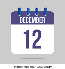 vector del calendario del 12 de diciembre. Icono de calendario para diciembre con fecha marcada. Diseño de calendarios, reuniones y nombramientos