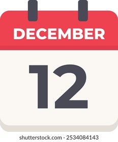 12 December- Daily Calendar Icon in flat design style red and white