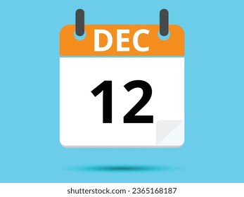 12 December. Flat icon calendar isolated on blue background. Vector illustration.