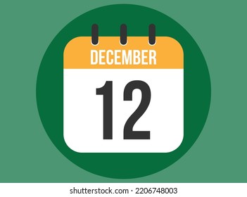 Vector del calendario verde del 12 de diciembre. Calendario de diciembre con círculo en segundo plano claro.