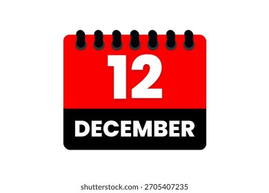 12 December may month single day vector, illustration, calendar with red, black and white color background calendar icon of December 12