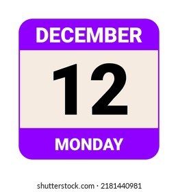 12 December, Monday. Date template. Useful design for calendar or event promotion. Vector illustration EPS 10 File