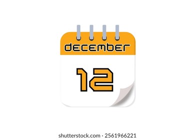 12 December month single day vector, illustration, calendar with yellow, black and white color background calendar December 12