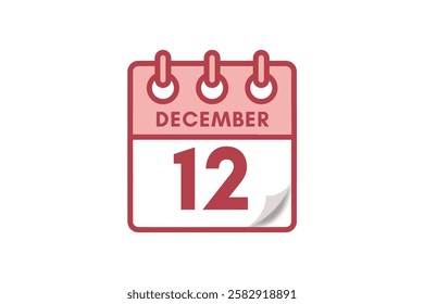 12 December month single day vector, illustration, calendar with maroon, rose and white color background calendar December 12