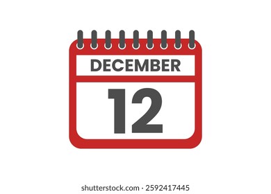 12 December month single day vector, illustration, calendar with red, black and white color background calendar December 12