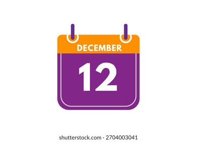 12 Dezember Monat einzelne Tag Vektor, Illustration, Kalender mit orange, lila, Asche und weiße Farbe Hintergrund Kalender Symbol von Dezember 12