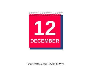 12 Diciembre mes Vector de un solo día, ilustración, calendario con rojo, azul y blanco color de fondo icono de calendario del 12 de diciembre