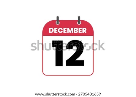 12 December month single day vector, illustration, calendar with red, black and white color background calendar icon of December 12