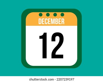 12 December orange calendar vector. December date with square on light background.