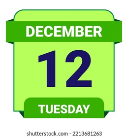 12 de diciembre, martes. Plantilla de fecha. Diseño útil para la promoción de calendarios o eventos. Ilustración vectorial Archivo EPS 10. Aislado sobre fondo blanco.