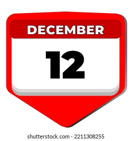 12 December vector icon calendar day. 12 date of December. Twelfth day of December. 12th date number. 12 day calendar. Twelve date. International Universal Health Coverage. Vector illustration