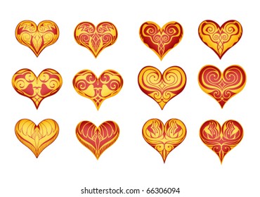 12 decorated hearts