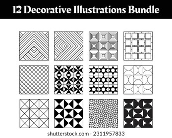 
12 Paquete de ilustraciones decorativas, Patrón de pared, Patrón de ilustración, Diseño de patrón, Papel de escritorio, Patrón geométrico