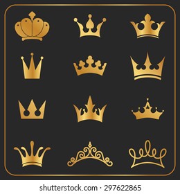 12 different crowns icon elements design || Vector illustration