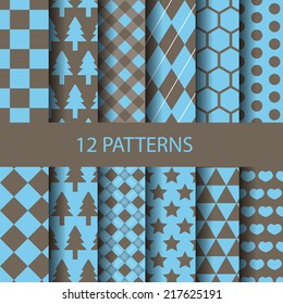 12 different geometric vector seamless patterns. Endless texture can be used for wallpaper, pattern fills, web page,background,surface