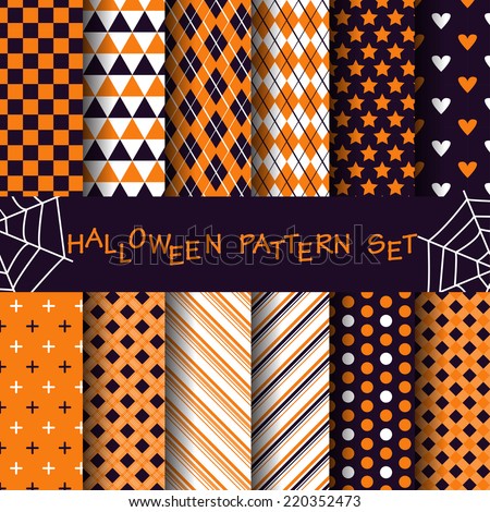 12 different Halloween  pattern, Orange Perfect as Halloween or Thanksgiving Background. Pattern Swatches vector Endless texture can be used for wallpaper, pattern fills, web page,background,surface 