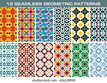 12 different seamless patterns. Pattern swatches, vector, endless texture can be used for wallpaper, pattern fills, web page,background,sur face