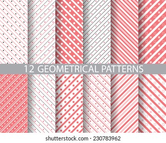 12 different seamless patterns, vector, Textures for wallpaper, fills, web page background, surface.