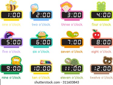 12 Digital Clocks Showing Every Hour Of The Day