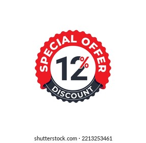 12% Discount Coupon design. Sale tags set vector badges template. Sale offer price sign. Special offer symbol. Discount promotion. Discount badge Stamp shape. Vector illustration template 