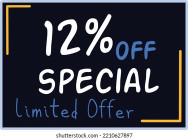 12% Discount Limited Special Offer vector art illustration in purple background color and fantastic font with attractive color combination