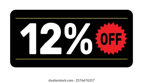 12% discount tag icon vector Black, white and rad design rectangular shape