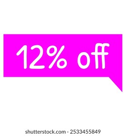 12% etiqueta de desconto, magenta e texto branco. Promoções de marketing, vendas no varejo. Marca de oferta simples. Etiqueta minimalista. Doze por cento