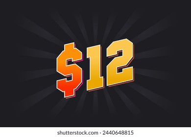 12 Dollar American Money vector text symbol. $12 USD United States Dollar stock vector