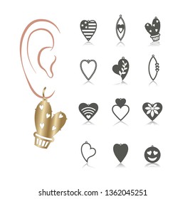 12 Earring Templates. Cutout silhouettes with heart, cactus, american flag pattern. Design is suitable for creating fashion & charm jewellery. 