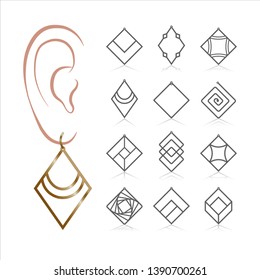 12 Earring Vector Templates. Cutout silhouettes like hoops & geometric shapes. Design is suitable for creating unique & quirky woman jewellery. 