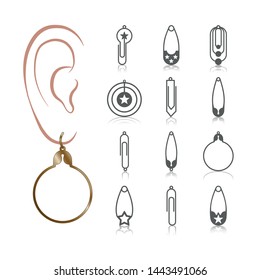 12 Earring Vector Templates. Cutout silhouettes like safety pin & paper clip shapes. Design is suitable for creating dainty & charm woman jewellery. 